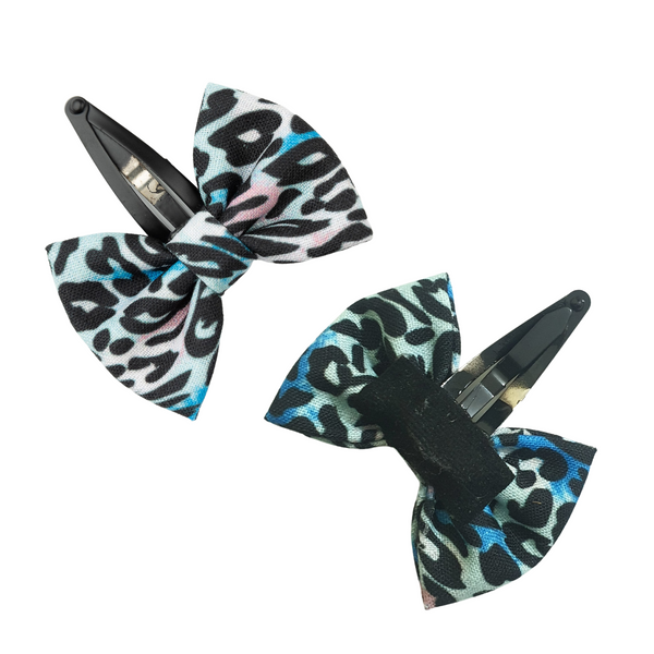 Animal Print Bow Hair Clip Set- Black
