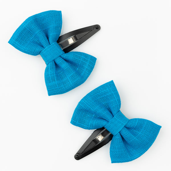 Solid Bow Hair Clip Set- Blue