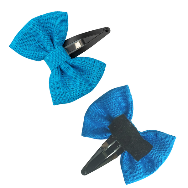 Solid Bow Hair Clip Set- Blue