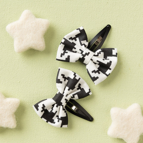 Checkered Bow Hair Clip Set- Black & White