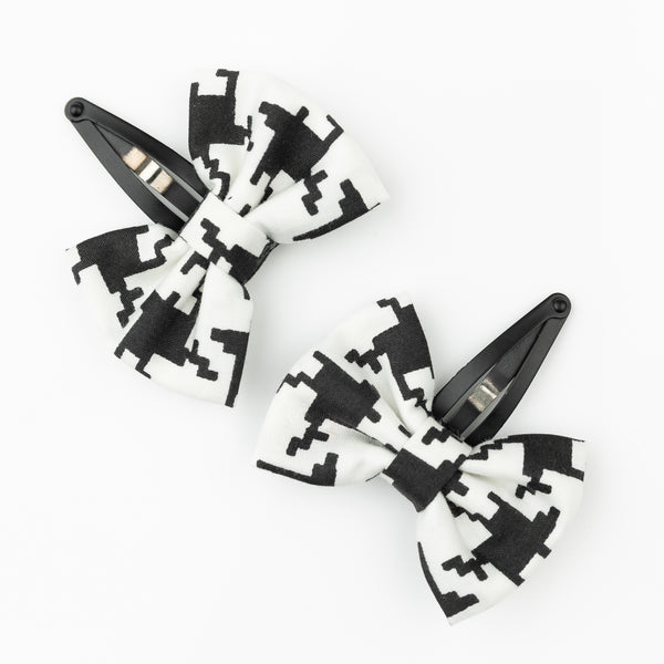 Checkered Bow Hair Clip Set- Black & White