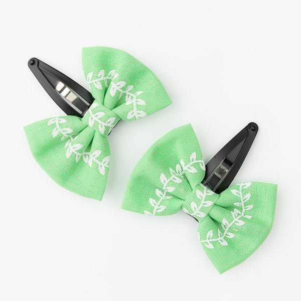 Printed Bow Hair Clip Set- Green