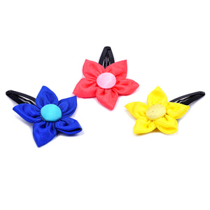 Handmade Flower Hair Clips Set - Pink, Blue & Yellow