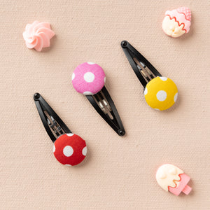 Polka Dots Button Hair Clip Set- Pink, Yellow & Red