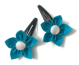 Felt Flower Hair Clips (Set of 2) - Light Blue