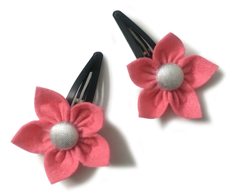 Felt Flower Hair Clips (Set of 2) - Light Pink