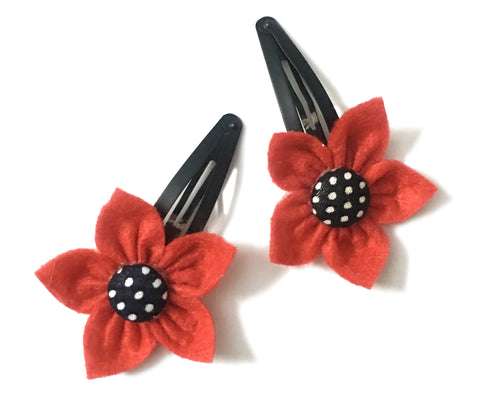 Felt Flower Hair Clips (Set of 2) - Red