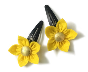 Felt Flower Hair Clips (Set of 2) - Yellow
