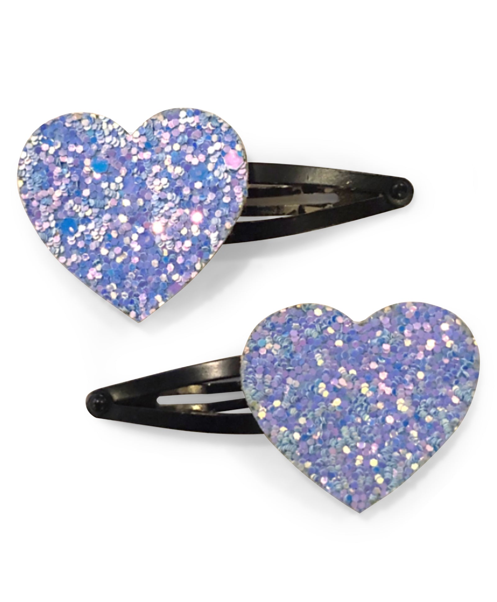 Glitter Heart Hair Clips - Light Blue