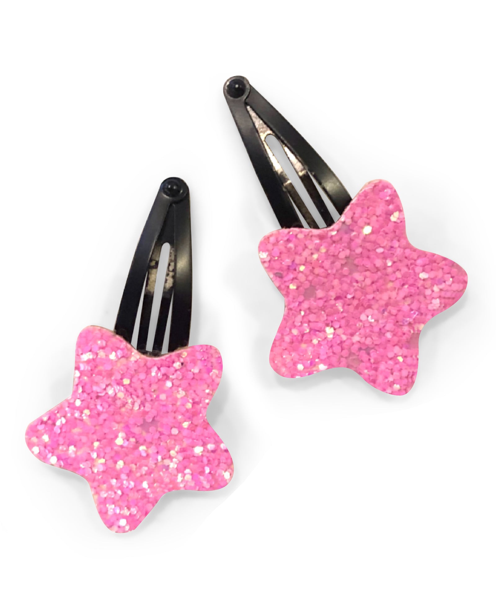 Glitter Star Hair Clips - Light Pink