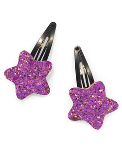 Glitter Star Hair Clips - Purple