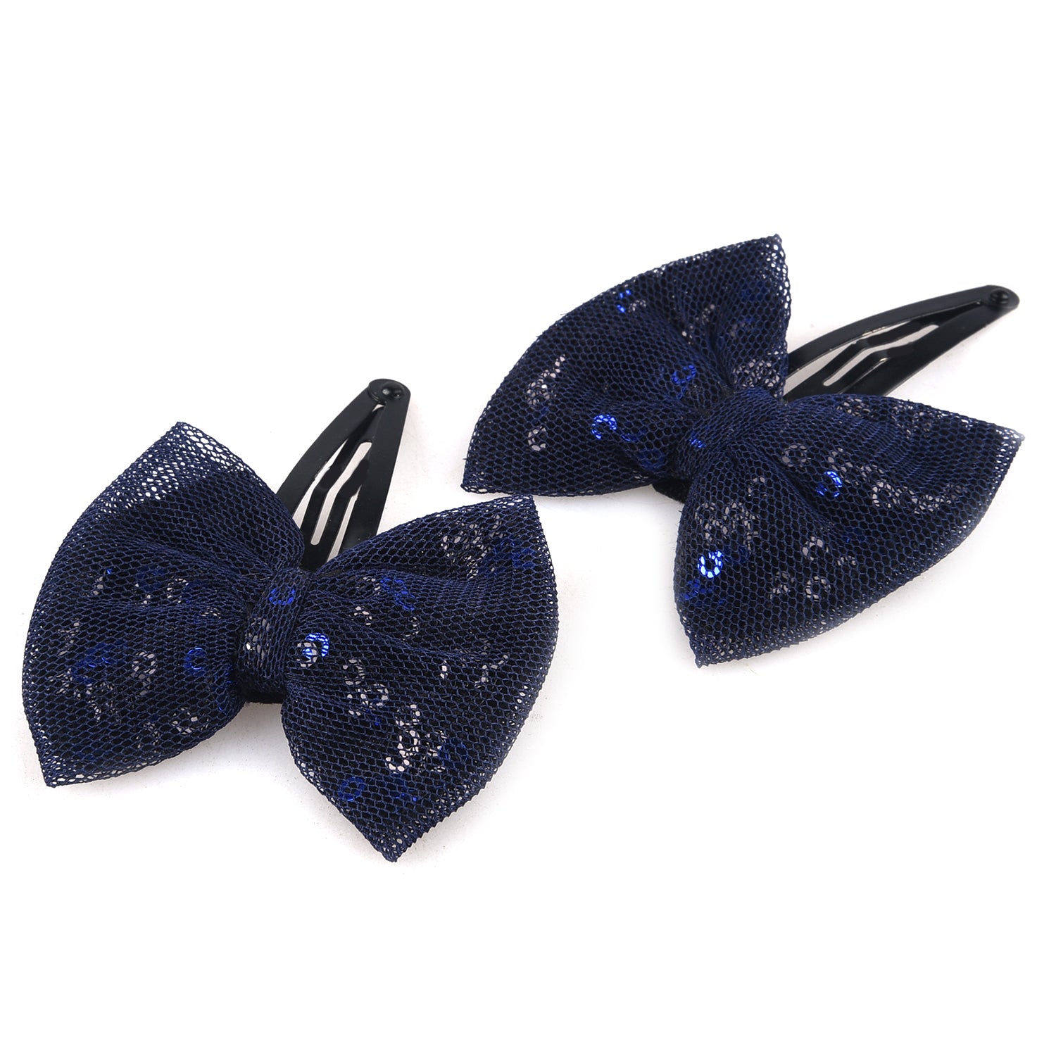 Glitter Sequin Bow Hair Clip - Dark Blue