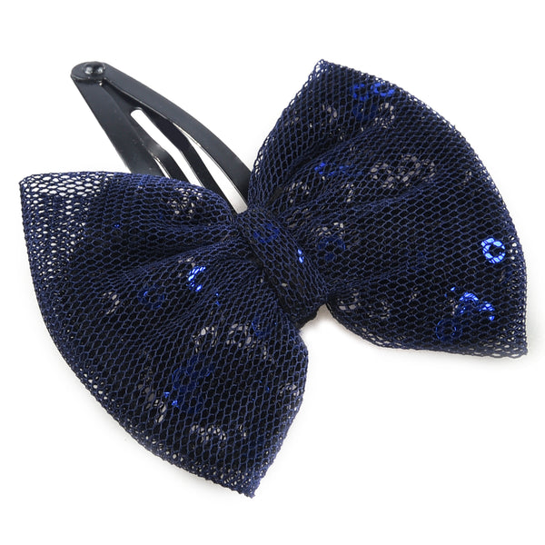 Glitter Sequin Bow Hair Clip - Dark Blue