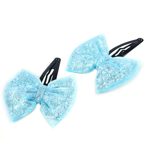 Glitter Sequin Bow Hair Clip - Light Blue