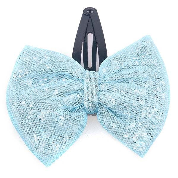 Glitter Sequin Bow Hair Clip - Light Blue