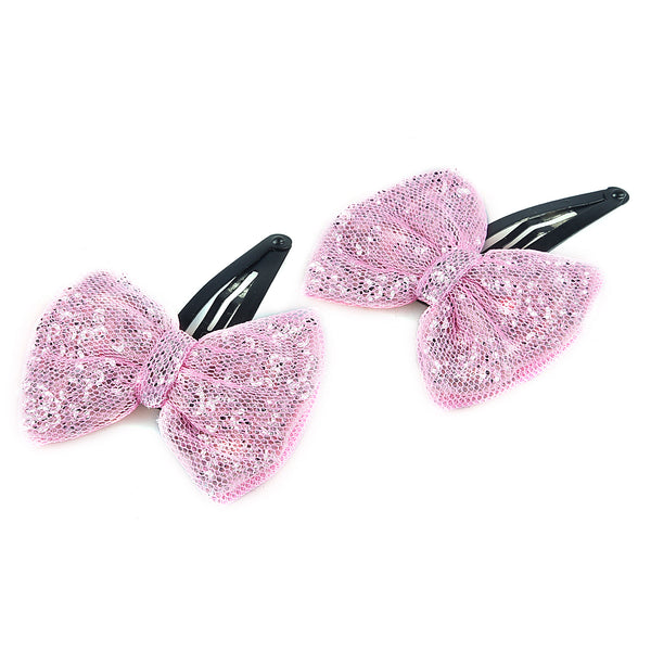 Glitter Sequin Bow Hair Clip - Light Pink