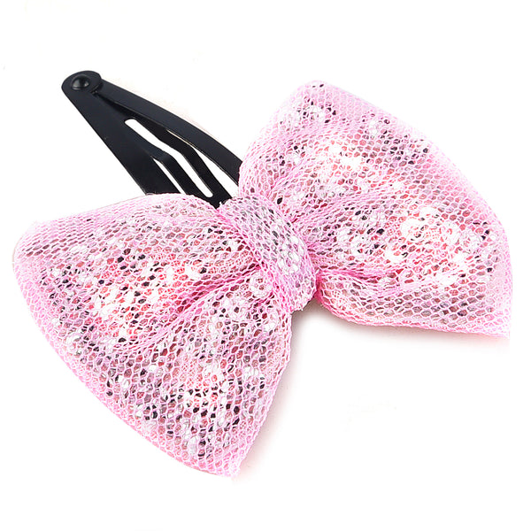 Glitter Sequin Bow Hair Clip - Light Pink