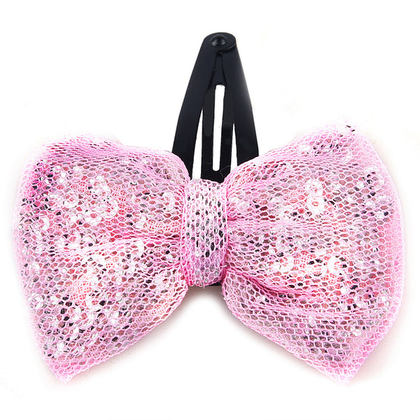 Glitter Sequin Bow Hair Clip - Light Pink