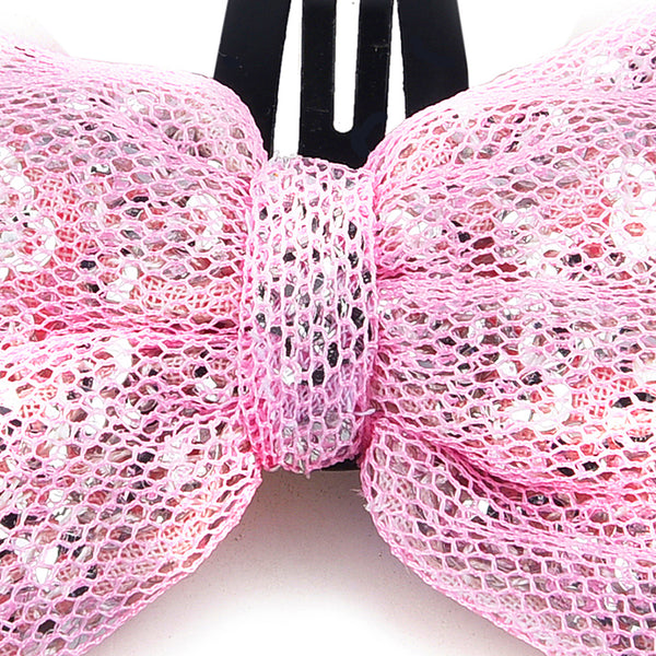 Glitter Sequin Bow Hair Clip - Light Pink