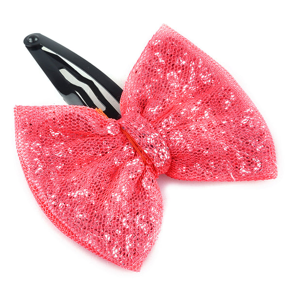 Glitter Sequin Bow Hair Clip - Neon Pink