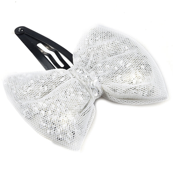 Glitter Sequin Bow Hair Clip - Silver