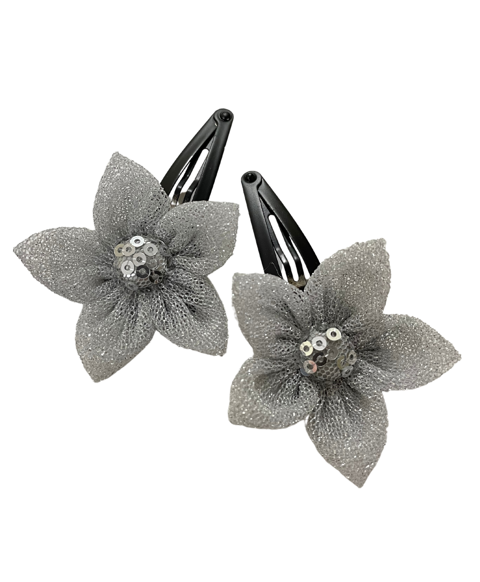 Flower Tic-Tac Hair Clip Set - Silver