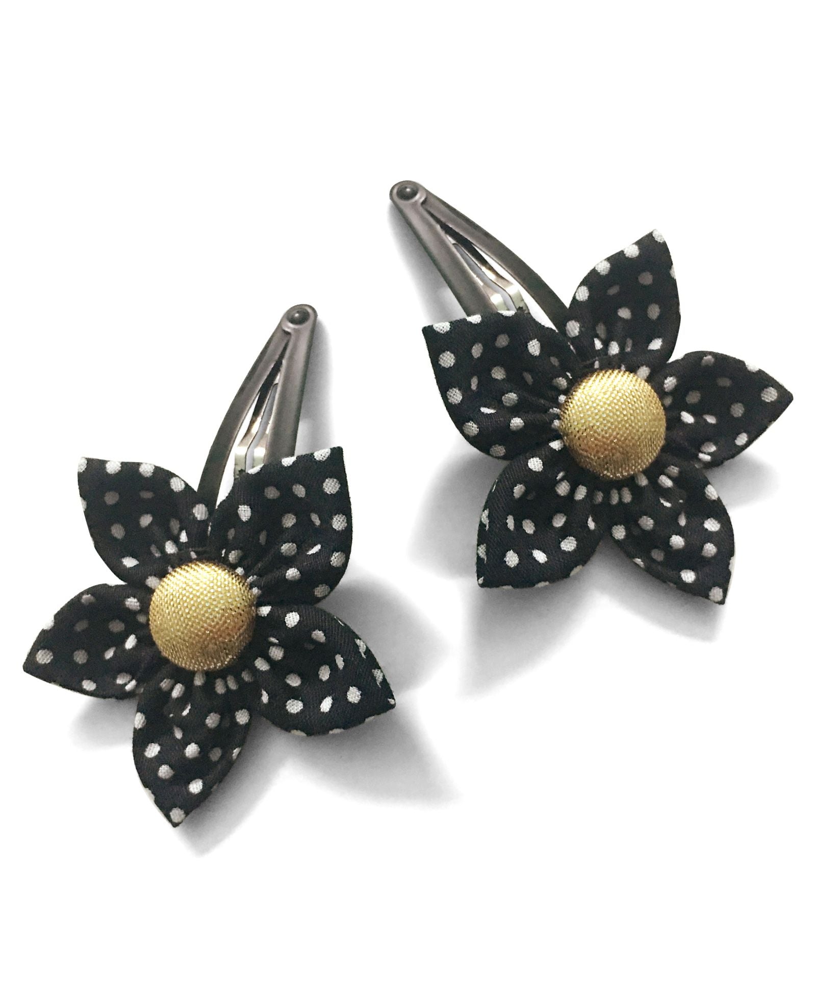 Polka Dots Flower Hair Clip (Set of 2) - Black