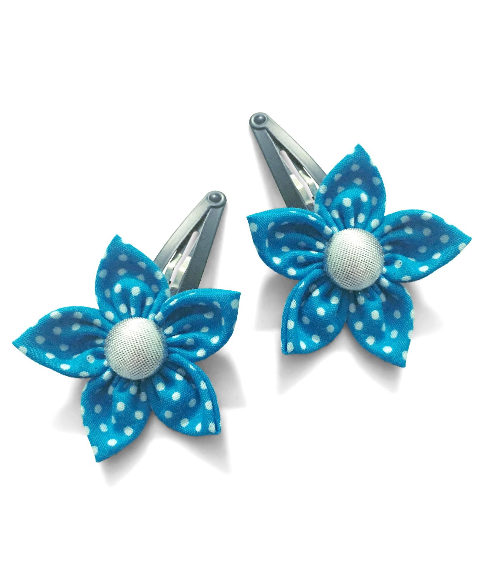 Polka Dots Flower Hair Clip (Set of 2) - Light Blue