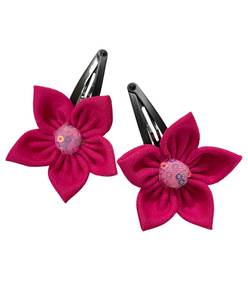 Flower Tic-Tac Hair Clip Set - Dark Pink