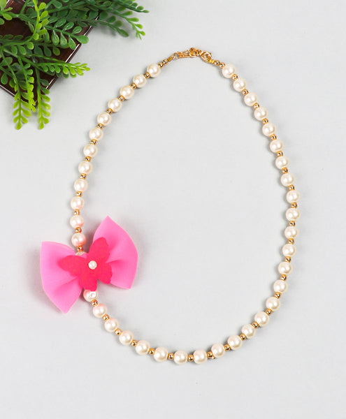 Off-white Pearl Necklace with Light Pink Bow