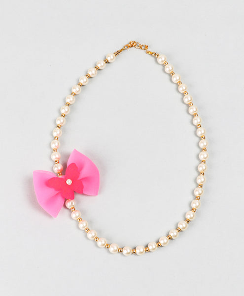 Off-white Pearl Necklace with Light Pink Bow