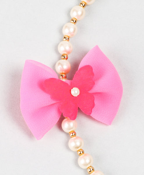 Off-white Pearl Necklace with Light Pink Bow