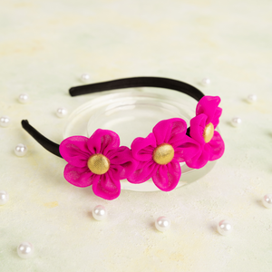 Handmade Chiffon Four Flower Headband - Dark Pink