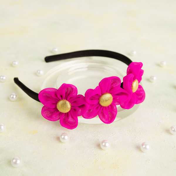 Handmade Chiffon Four Flower Headband - Dark Pink