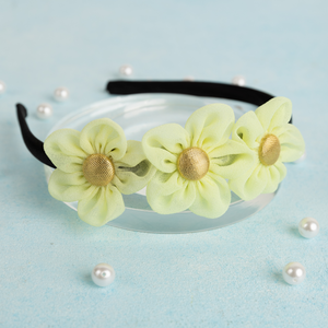 Handmade Chiffon Four Flower Headband - Neon Green