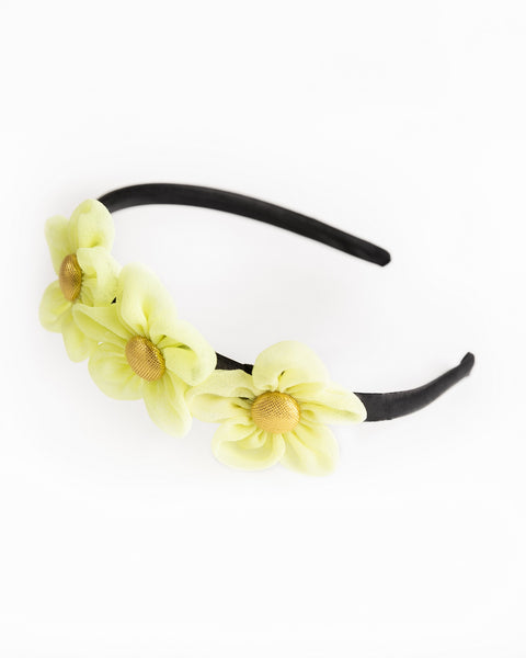 Handmade Chiffon Four Flower Headband - Neon Green