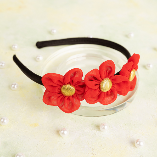 Handmade Chiffon Four Flower Headband - Red