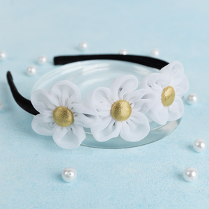 Handmade Chiffon Four Flower Headband - White