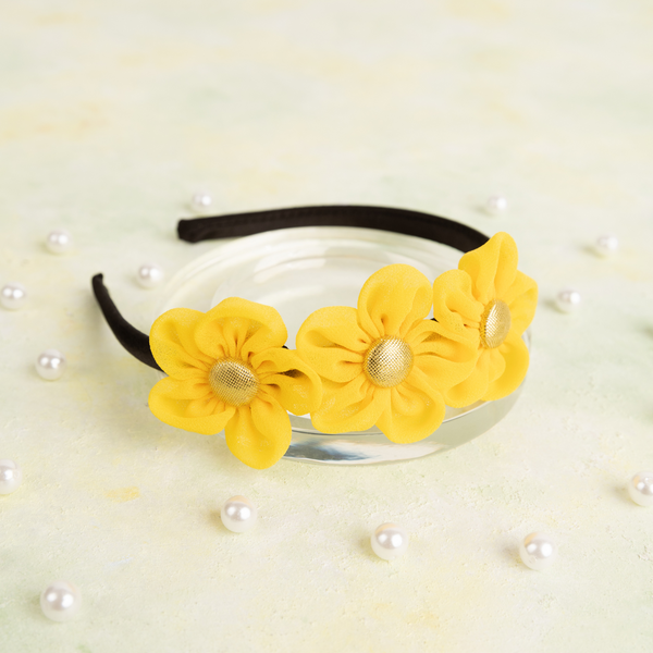 Handmade Chiffon Four Flower Headband - Yellow