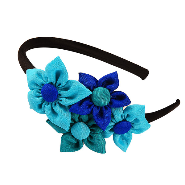 Handmade Four Flower Bunch Hair Band - Blue