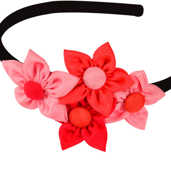 Handmade Four Flower Bunch Hair Band - Pink