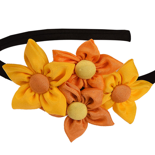 Handmade Four Flower Bunch Hair Band - Yellow