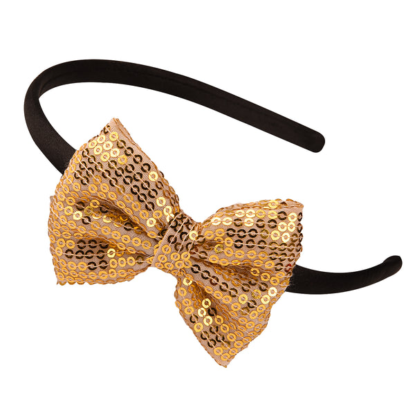 Sequinned Bow Hair Band - Golden