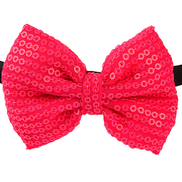 Sequinned Bow Hair Band - Neon Pink