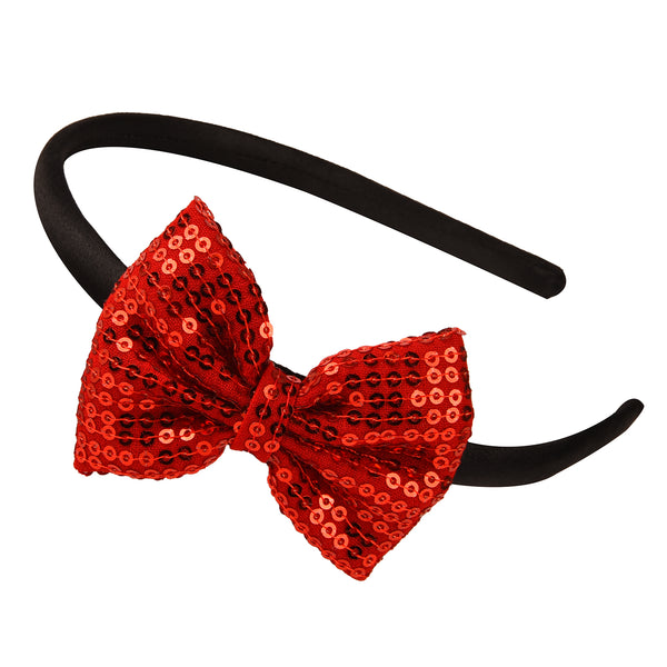 Sequinned Bow Hair Band - Red