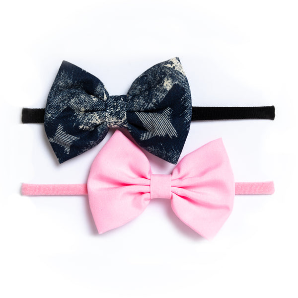 Abstract Bow Headband Set - Light Pink & Denim Blue