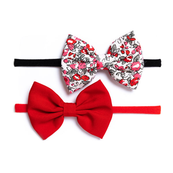 Floral Bow Headband Set - Red