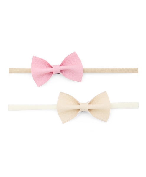 Leather Bow Headband Set - Light Pink & Off-White