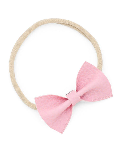 Leather Bow Headband Set - Light Pink & Off-White