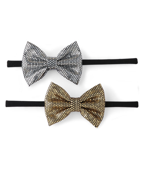 Leather Bow Headband Set - Golden & Silver